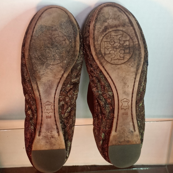 Tory Burch Metallic Gold Brown Ballet Flats Women Size 6 - Picture 10 of 12